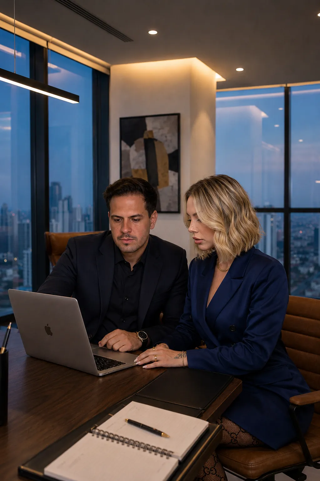 Marcela Nogueira e Lucas Bin no escritório da MN Cidadania